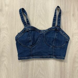 Aeropostale Women Crop Top Denim Bustier Blue Jean Strappy Smocked Back XS